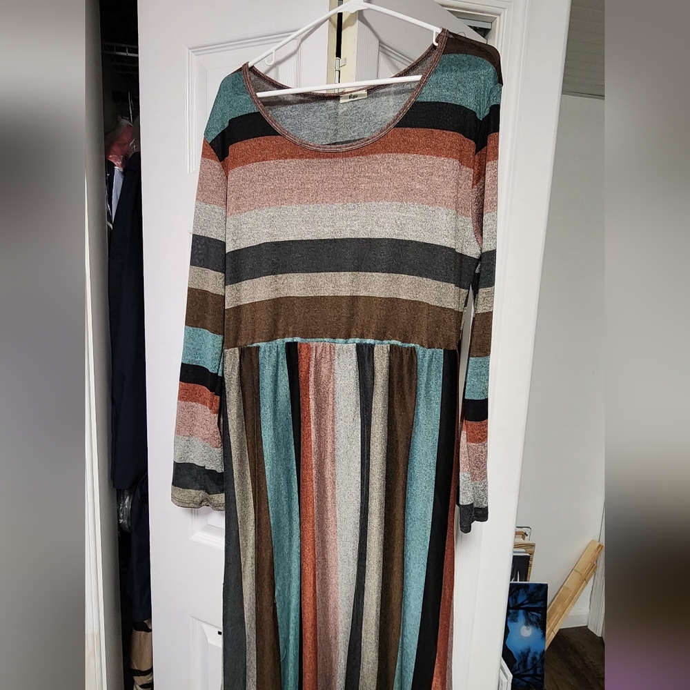 Colorful Striped Long Sleeve Dress